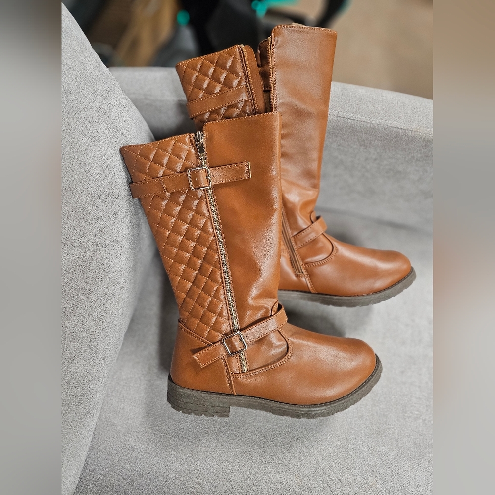 FabKids Tan Quilted Heeled Boots